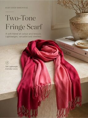 Two-Tone Fringe Scarf in Deep Pink and Rose